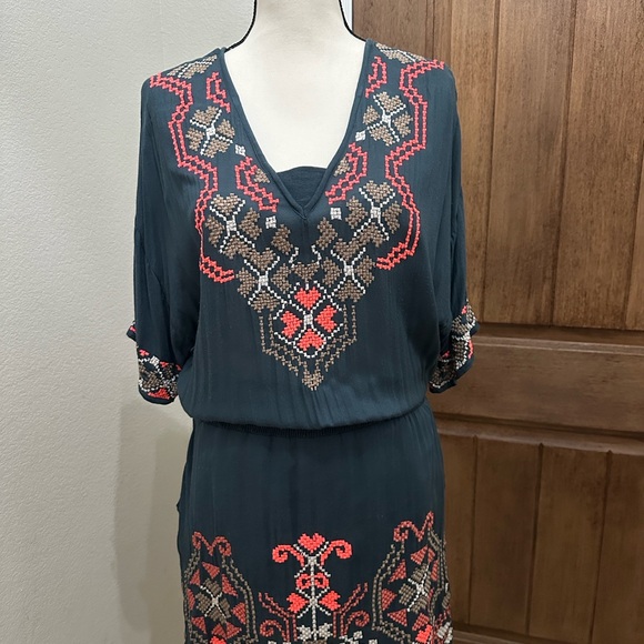 Anthropologie Yoana Baraschi Boho -  Embroidered Cross Stitch Dress EUC - Picture 3 of 12